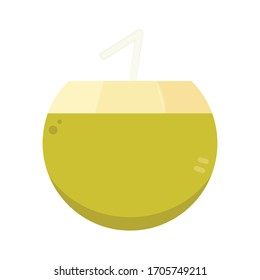 Coconut vector. Coconut on white background. Straw. Straw in Coconut. Straw vector.