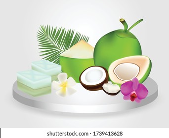 coconut vector, Thai dessert, Messy coconut, Fruit isolated on the background