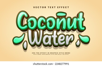 Coconut water 3D text effect. Editable text style, suitable for drink product needs.