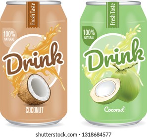 Coconut water in aliminium can realistic Vector. Package design for advertising - Vector - Vector