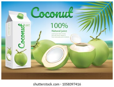 Coconut water in box.illustration vector