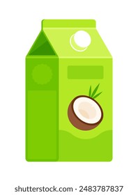 Coconut water carton. Flat icon isolated on white background. Refreshing beverage concept. Perfect for menu design and food packaging