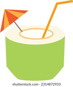 ícono de bebida de cóctel de agua de coco. signo de coco verde. símbolo de jugo de coco fresco. estilo plano.