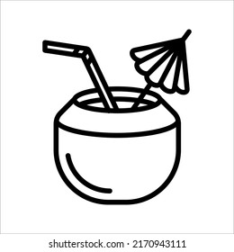 Coconut water cocktail drink vector icon for food apps and websites, vector illustration.