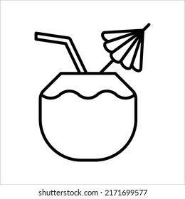 Coconut water cocktail drink vector icon for food apps and websites, vector illustration.