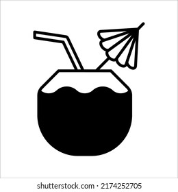 Coconut water cocktail drink vector icon for food apps and websites, vector illustration.