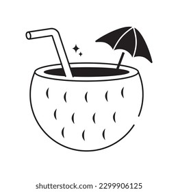 Coconut water doodle vector outline icon. EPS 10 file 