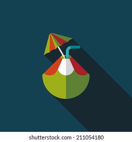 Coconut Water Drink , flat icon with long shadow