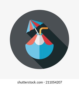 Coconut Water Drink , flat icon with long shadow