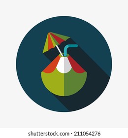 Coconut Water Drink , flat icon with long shadow