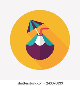 Coconut Water Drink, flat icon with long shadow