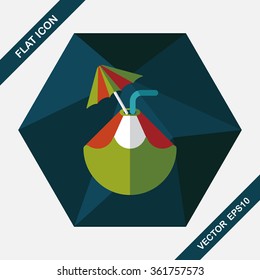 Coconut Water Drink , flat icon with long shadow