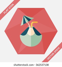 Coconut Water Drink , flat icon with long shadow