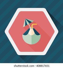 Coconut Water Drink , flat icon with long shadow