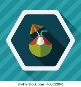 Coconut Water Drink , flat icon with long shadow