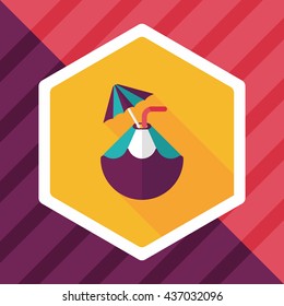 Coconut Water Drink , flat icon with long shadow