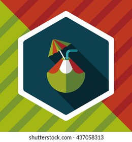 Coconut Water Drink , flat icon with long shadow