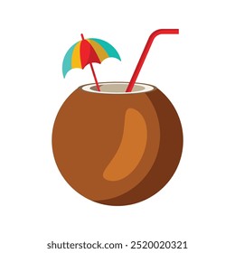 Coconut water drink flat vector illustration isolated on white background