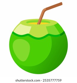 Coconut Water Drink. Green coconut vector illustration on white background