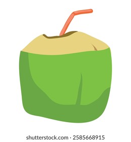 Coconut water drink icon in cartoon style on a white background