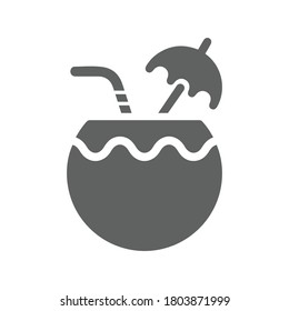 Coconut water drink icon. Gray vector on a isolated white background