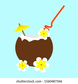 Bebida de agua de coco, ilustración, vector sobre fondo blanco.