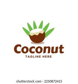 Coconut water drink logo design. Resort logo with beach and coconut palms view in coconut drink