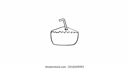 coconut water drink shell outline vector design with straw for kids printable coloring book