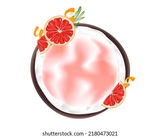 Coconut water with grapefruit and grapefruit juice in a coconut shell.Summer refreshing tropical drink.