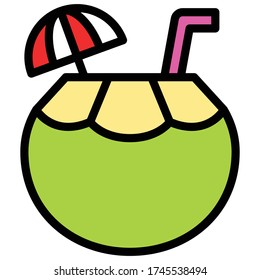 Coconut water icon, Beverage filled style vector illustration
