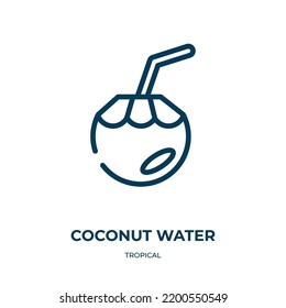 Coconut water icon. Linear vector illustration from tropical collection. Outline coconut water icon vector. Thin line symbol for use on web and mobile apps, logo, print media.