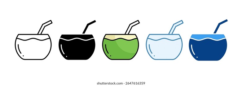 Coconut Water Icon Set Multiple Style Collection