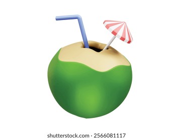 coconut water icon vector 3d render. Coconut icon illustration vector render