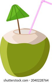 Coconut water, illustration, vector on white background.