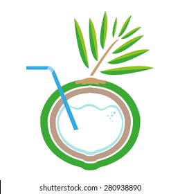 Coconut Water or Milk with Straw Logo.  Flat Minimalism Artwork