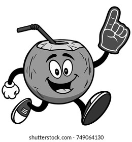 Coconut Water Running with Foam Finger Illustration