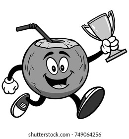 Coconut Water Running with Trophy Illustration