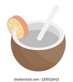 Coconut water with straw known as tropical drink 
