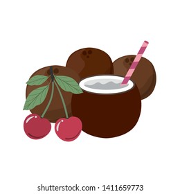 coconut water for summer heat on white background
