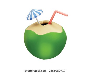 coconut water for summer time vector 3d rendering illustration