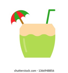 Coconut water vector illustration, Beverage flat design icon