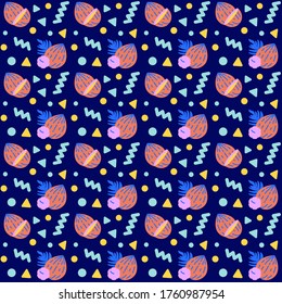 Coconut whole and slice icons pattern. Abstract summer seamless background. Seamless pattern vector illustration