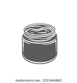 Coconut yogurt glyph icon vector illustration. Stamp of glass bottle with thick cold oil of coco fruit, open jar with spread or butter cream, Asian coconut creamy food product for cooking and eating