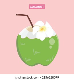 Coconut,Coconut water,Isolated vector illustration.Refreshing drinks.
