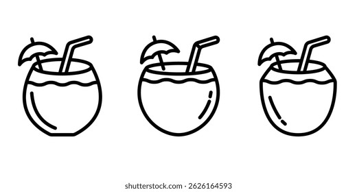 coconut-drink outline or line icon design bundle.