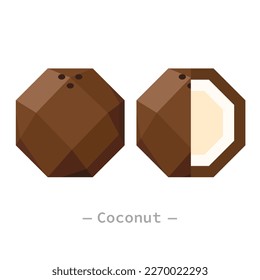 Kokosnüsse abstrakte geometrische flache Design-Illustration. Einfache kreative, gesunde Fruchtschnittstellen-Elemente für das app-Symbol-Logo auf ux-Webbanner einzeln auf weißem Hintergrund, ohne Farbverläufe