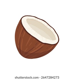 Coconuts and coconut half with leaves isolated on a white background. Vector illustration cartoon flat coconut icon isolated on white background.