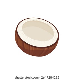 Coconuts and coconut half with leaves isolated on a white background. Vector illustration cartoon flat coconut icon isolated on white background.