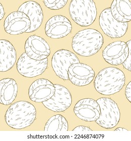 Coconuts hand drawn sketch linen vector seamless pattern illustration.