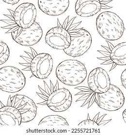 Coconuts hand drawn sketch linen vector seamless pattern illustration.